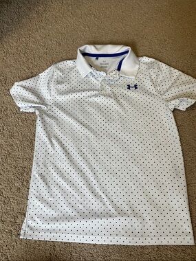 Under Armour White Polo with Navy Dot Accent